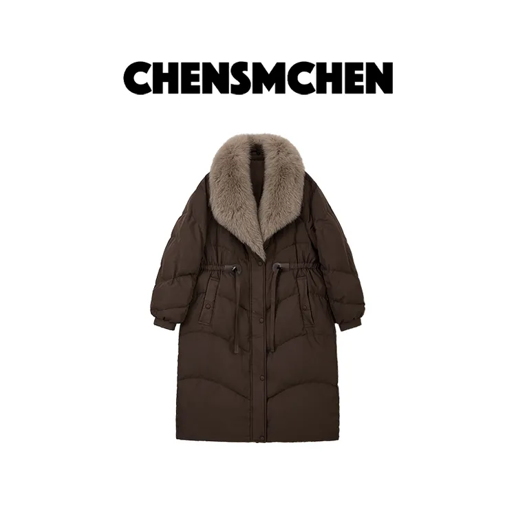 CHENSMCHEN 时尚长款保暖皮草鹅绒服女轻奢气质羽绒服CSY11022MX