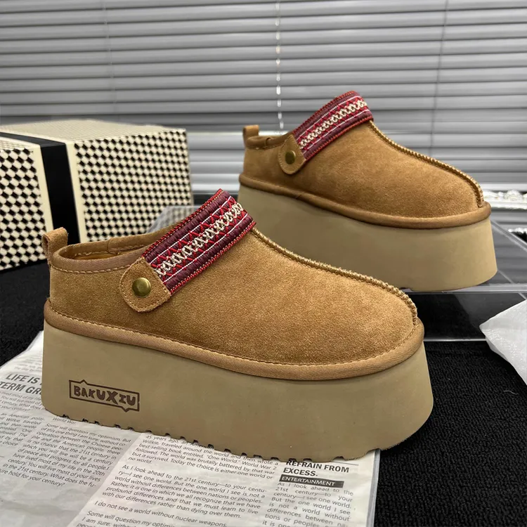 欧货磨砂皮厚底包头拖女2025春季新款外穿增高棉鞋两穿半拖勃肯鞋