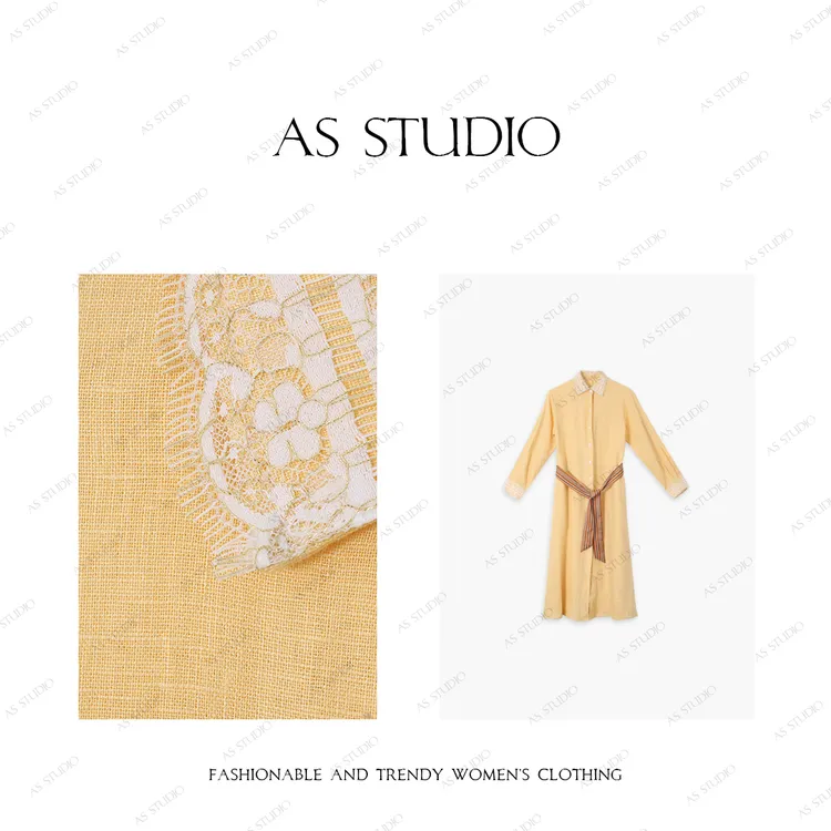 【AS黄亦梅】25新显白配腰带亚麻叠穿风衣式衬衫裙AS25CL3902