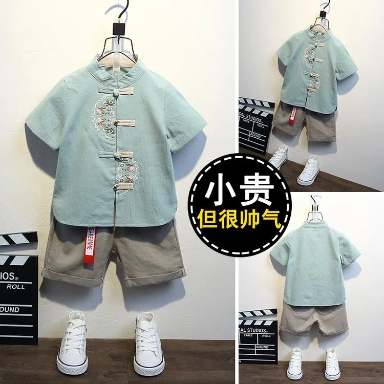 新品巴拉巴拉薄款古装儿童夏季民族风服装套装周岁宝宝中国风唐装