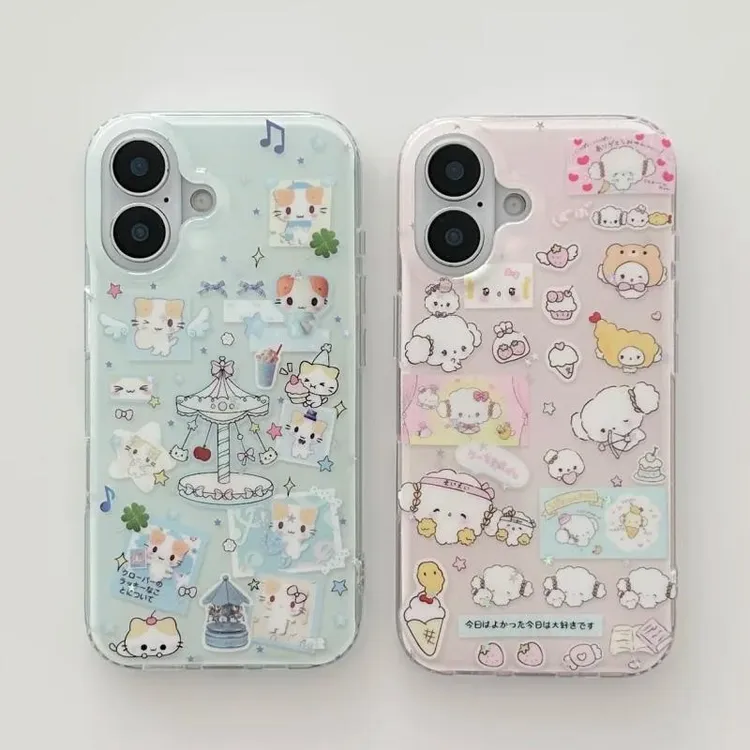 大孔IMD可爱古早小猫适用iPhone16手机壳华为荣耀vivo创意oppo硬