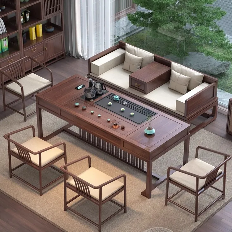 实木茶桌椅组合新中式简约带抽功夫办公室茶几家用罗汉床茶台整套