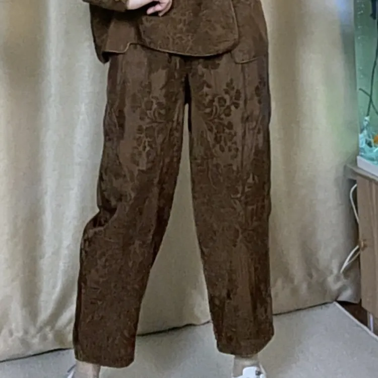 轻奢新中式春季提花加里衬国风复古显时尚显瘦百搭八九分女裤