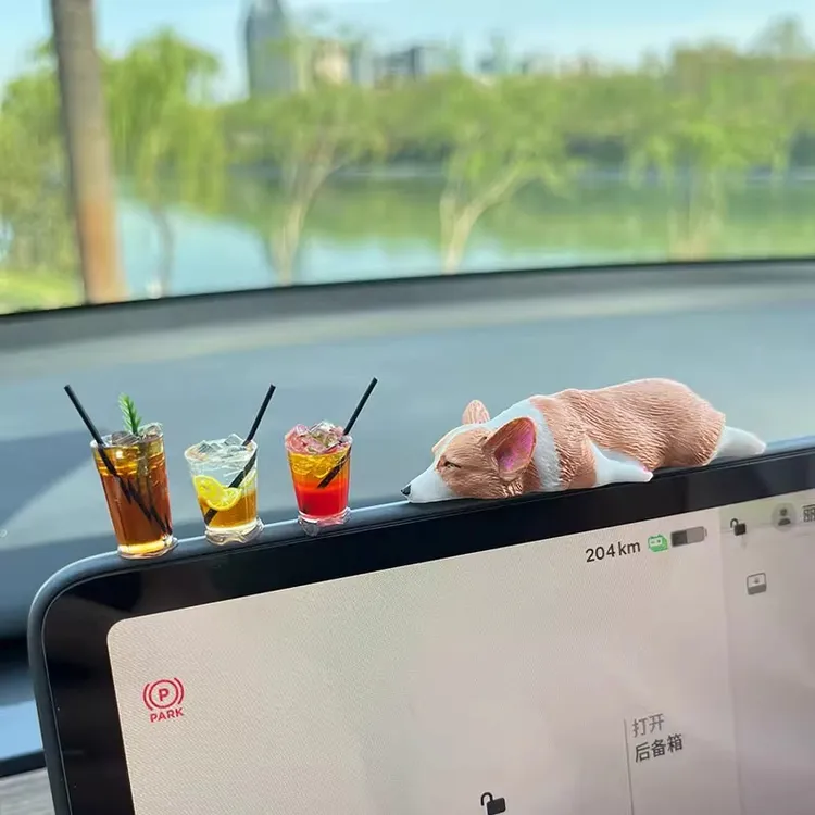 迷你睡姿柯基汽车摆件创意车内中控台装饰品仿真汽车用品高颜值