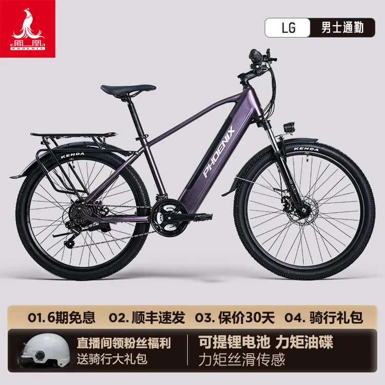 Phoenix/凤凰26寸电动助力山地车自行车力矩传感油碟刹车可提锂电