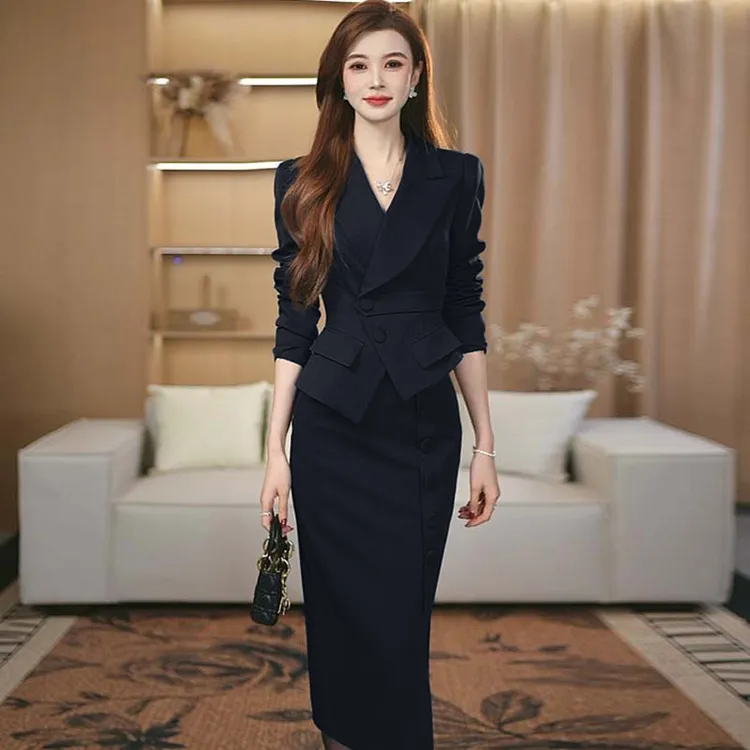 【两件套】V领西装套装女2025新款爆款高级感巨好看套装裙LJ0064