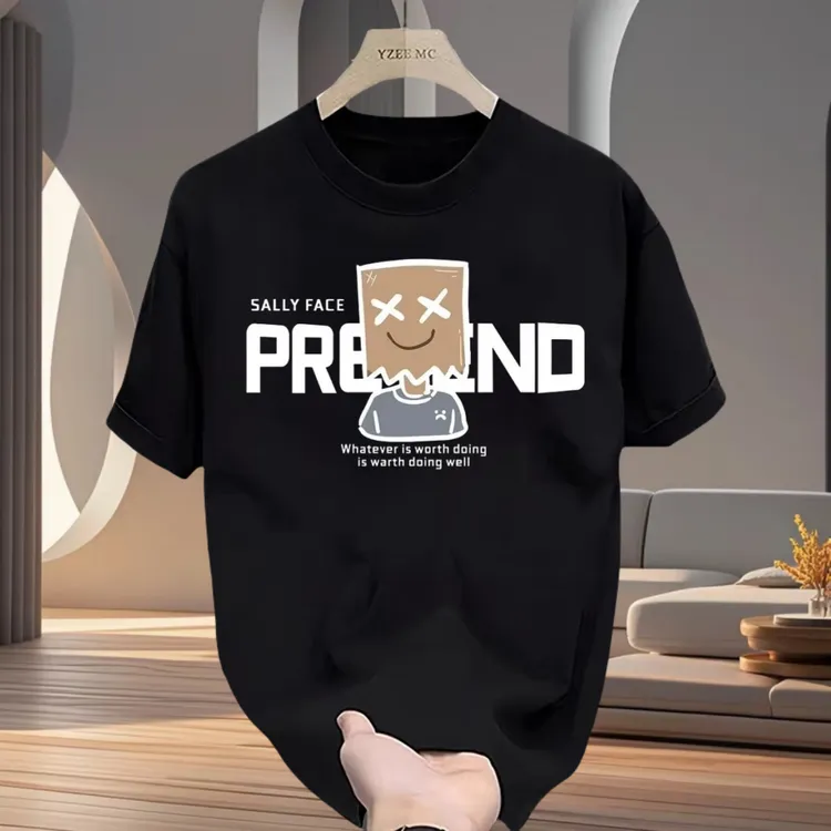 2025新款夏季纸箱人字母印花白色纯棉短袖t恤男士潮流ins上衣港风