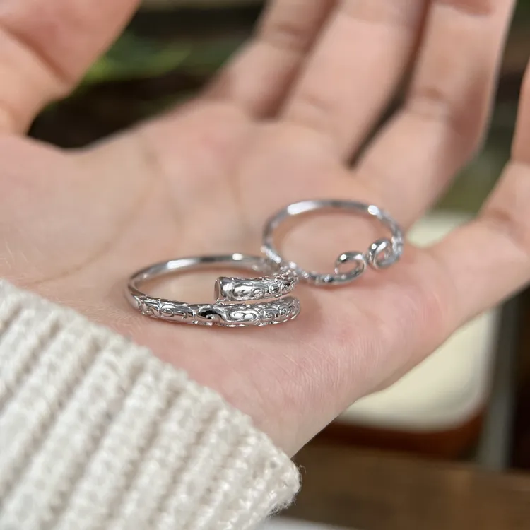 925银戒指 【一生所爱】925银情侣对戒套装个性国风爱恋情侣银指环