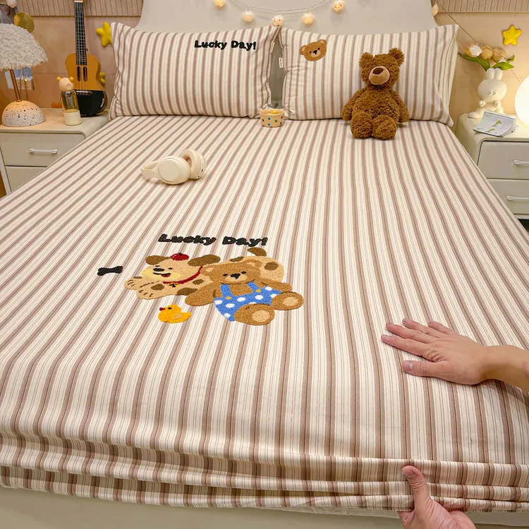 A类毛巾绣纯棉老粗布床笠单件100全棉床罩儿童床垫套保护罩