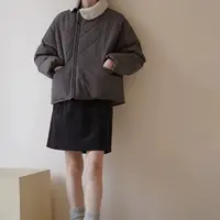 小众斜门襟设计拼接羊羔毛领绗棉加厚宽松短款棉衣外套