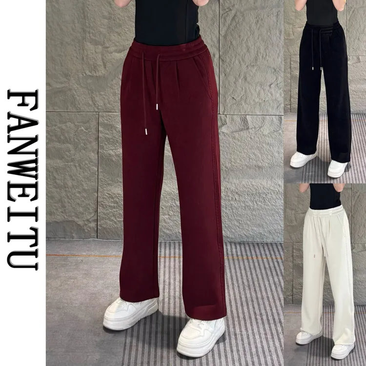 秋冬男士高端羊毛针织混纺加厚宽松阔腿休闲裤舒适直筒百搭6778