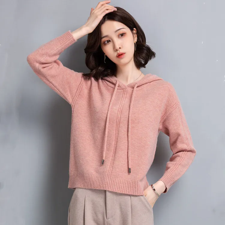 小个子洋气百搭毛衣女2025秋冬新款时尚漂亮高级感连帽针织衫上衣