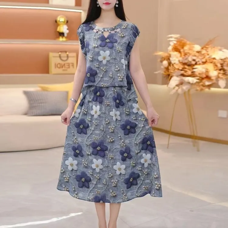 5381#2025夏季新款套装裙子两件套时尚优雅减龄洋气套装裙子