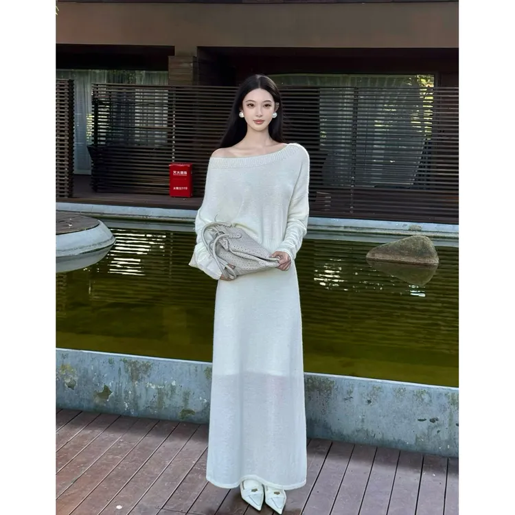 阿琳ALIN【茉浮】羊驼毛针织半裙女秋季新款直筒高腰长裙AL5GZQ10