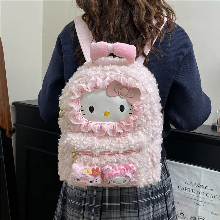 卡通小猫少女双肩包2025新款双肩包学生百搭毛绒背包外出小书包