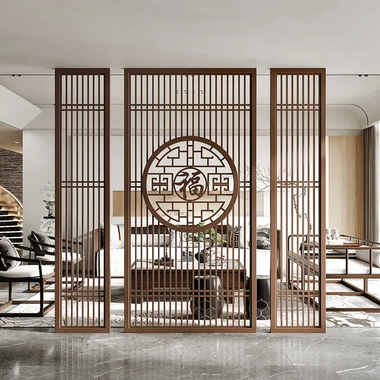 新中式铝合金屏风隔断墙客厅镂空花格玄关栅