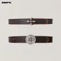 SMFK十字图腾手工擦色腰带 BLT10BP 女士黑色做旧擦色百搭裤腰带