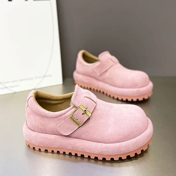 2026春季新款女鞋网红爆款磨砂皮粘贴英伦风舒适增高时尚休闲女鞋