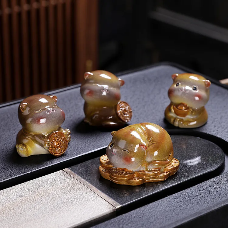 招财猫遇热变色茶宠可爱小猫咪茶桌茶台装饰创意茶玩摆件茶道配件