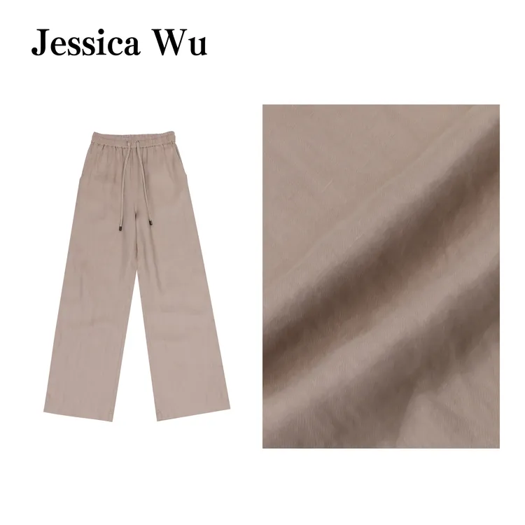 JESSICA WU老钱风松弛感阔腿抽绳纯亚麻休闲裤2599Z03002