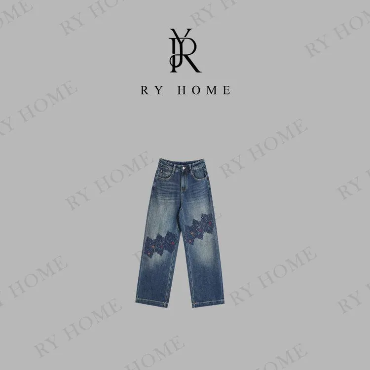 【容雨RYHOME】新款绣花水洗直筒牛仔裤253K2713