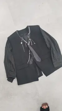 7087潮女时尚休闲百搭拼接西装外套气质设计师秋季女士重工潮流