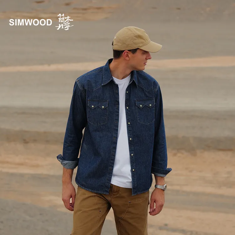 SIMWOOD/简木丹宁【宽松版】8.7盎司原牛西部牛仔长袖衬衫S23250620