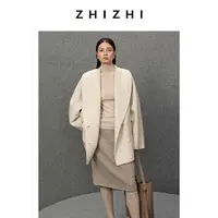 致知 春去也 丝牦牛绒大翻领优雅毛呢大衣25年冬季新ZZ2EWWWQ008