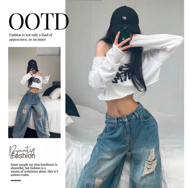 2025秋季新品美式潮流辣妹短款圆领字母T恤气质时尚洋气长袖上衣