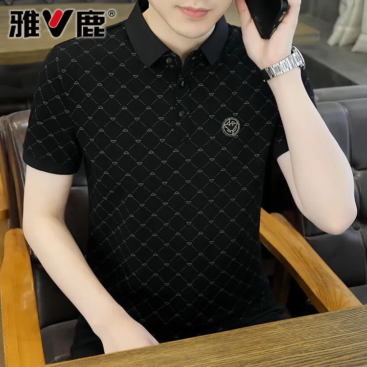 V/雅鹿男士短袖POLO衫帅气轻奢商务休闲高档时尚潮流翻领修身T恤