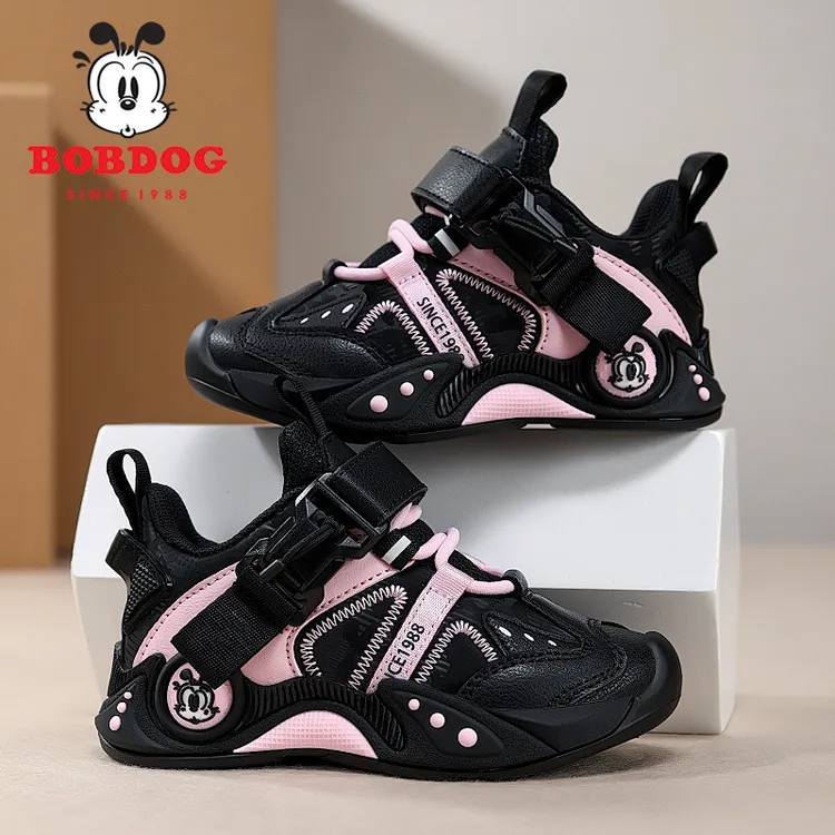 巴布豆女童鞋子皮面加绒二棉2025秋冬新款潮流轻便防滑儿童运动鞋