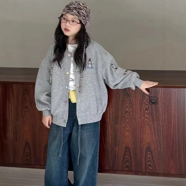 单排扣常规款春秋斜领休闲风夹克洋气宽松女童休闲