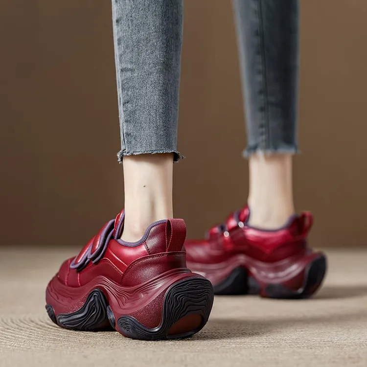 真皮魔术贴厚底增高百搭休闲老爹鞋女2025春季新款时尚百搭运动鞋