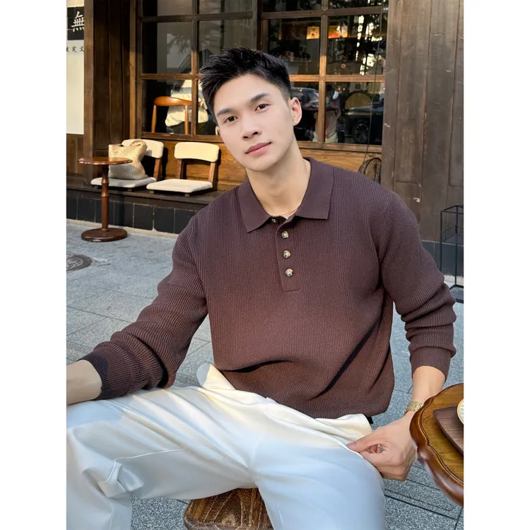  「简约松弛」精纺细纱坑条肌理感 ‘老钱极简风套头男士长袖针织衫