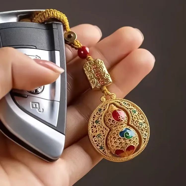 【先生荐】蛇年新款寓意金色平安葫芦钥匙扣个人驾车用品