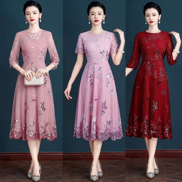 2025春夏季年轻洋气时尚气质喜婆婆喜妈妈高贵宴会婚礼服裙中长款