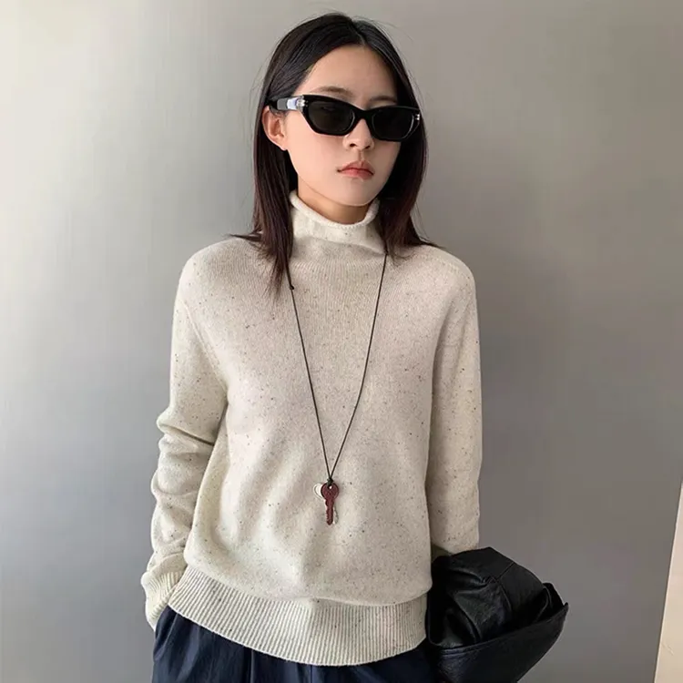 高领点子纱88236羊毛衫女宽松套头100%羊毛针织打底衫2025毛衣