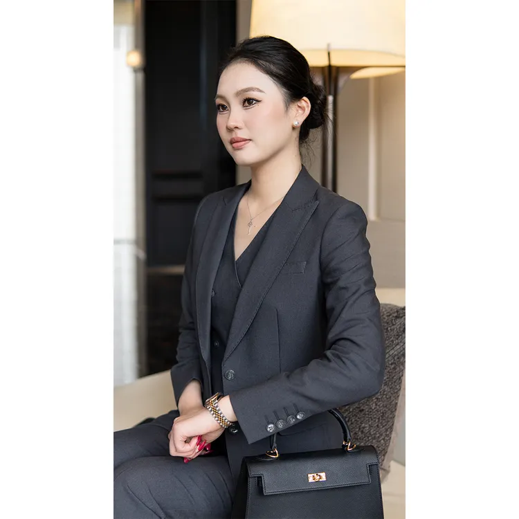 DANLUE/丹略春秋羊毛深灰西装三件套套装职业女装西装高级感西服