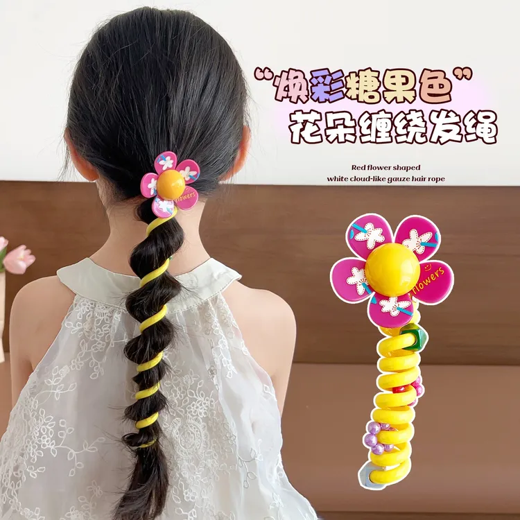 儿童电话线发圈女童泡泡辫发绳2025款女孩扎马尾编发神器发饰头饰