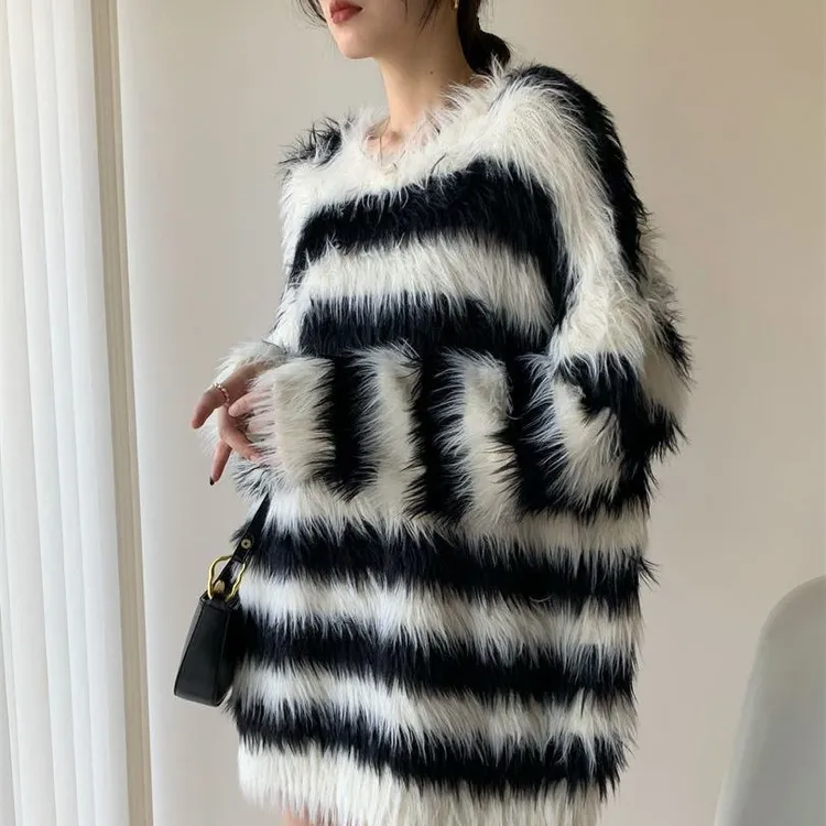 K高级清冷干净女装水貂毛衣女中长款秋冬新款加厚宽松慵懒风软糯
