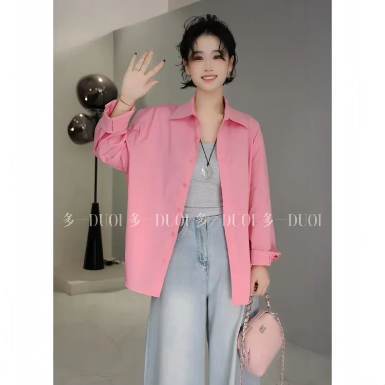 多一“粉色风季”2025春季宽松简约单排扣高级感气质百搭长袖衬衫