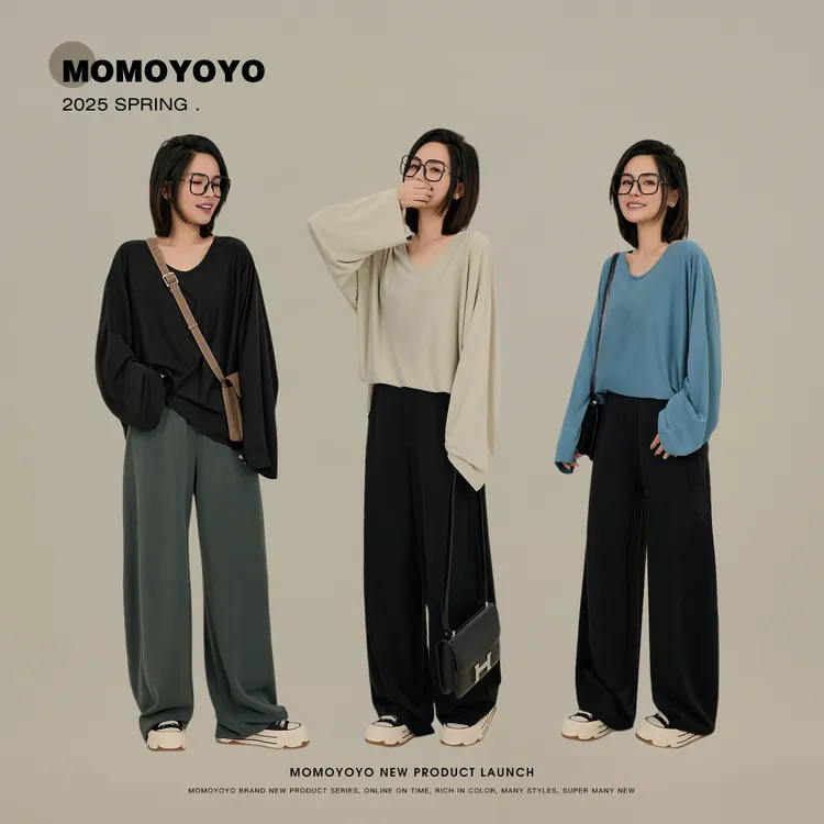 辰辰妈【蝙蝠】春夏季宽松时尚百搭洋气上衣蝙蝠袖V领T恤7586DM