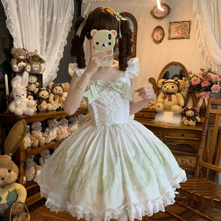 羊羊羊【铃兰笺】甜美可爱少女温柔清新碎花吊带洛丽塔lolita洋装