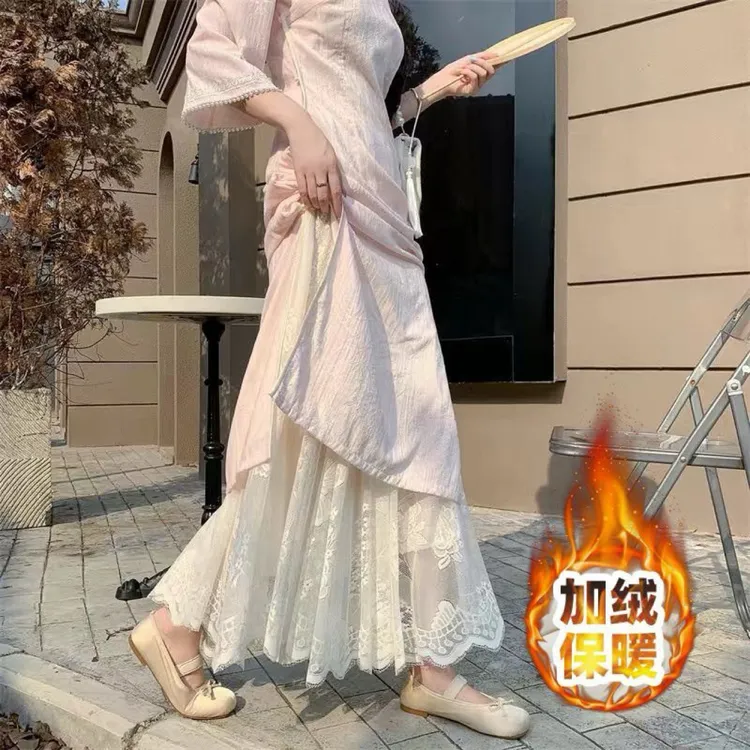 旗袍内搭衬裙蕾丝春夏半身裙花边新款复古洋气打底百搭旗袍内衬裙