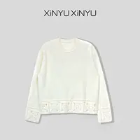 XINYU/芯与『vintage钩花毛衣』100绵羊毛手工钩花毛衣 424155 奢感