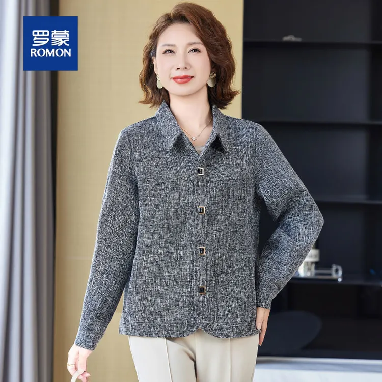 罗蒙妈妈秋装小香风衬衫外套洋气中老年女春秋贵夫人上衣短款夹克