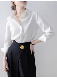 8981缎面衬衫2024新款女装春款衬衣ol职业通勤春秋法式上衣小衫