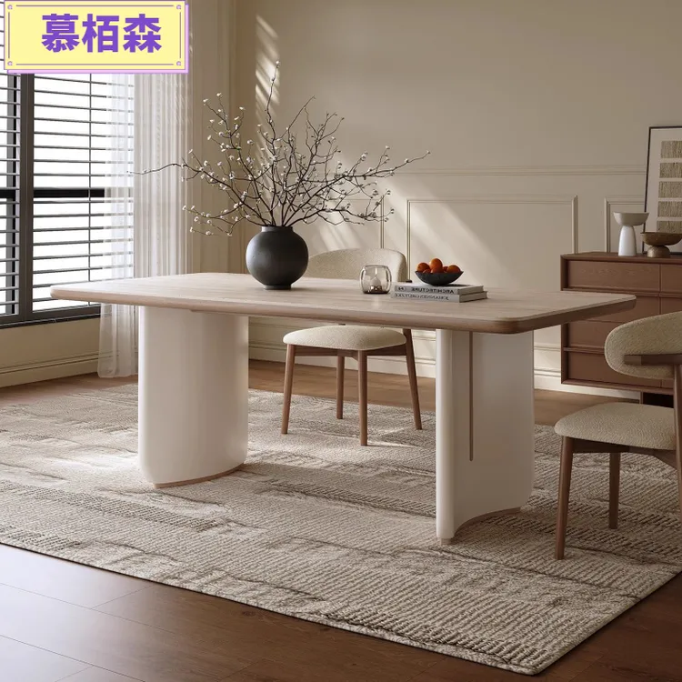 家用岩板小户型餐桌组合饭桌方圆实木两用伸缩北欧简约原木餐桌椅