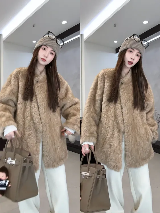 月月 2025冬季新款【一粒扣毛外套】极简风百搭平替外套 2511C8243