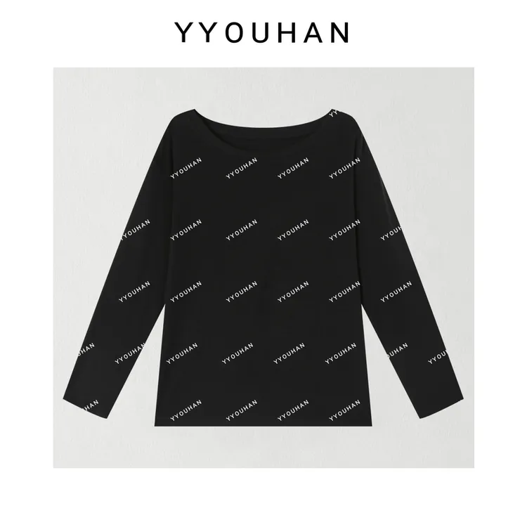 YYOUHAN 2025新款【初醒】一字领显瘦长袖时尚面膜T恤 2508C4782